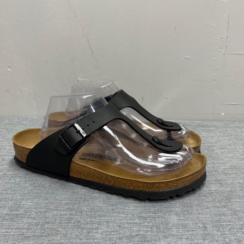 Birkenstock Gizeh Sandals Unisex 41 L10 M8 Black Birko-Flor Thong Cork Footbed